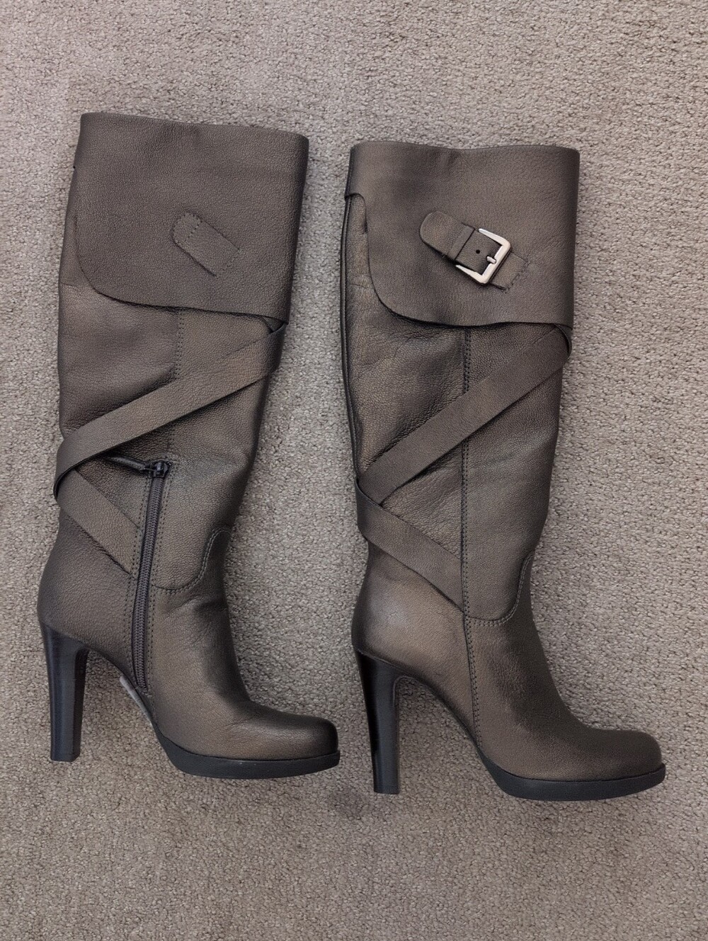 Via Spiga Hanna Metallic Bronze Leather Vintage Knee-High Boots - Picture 3 of 11